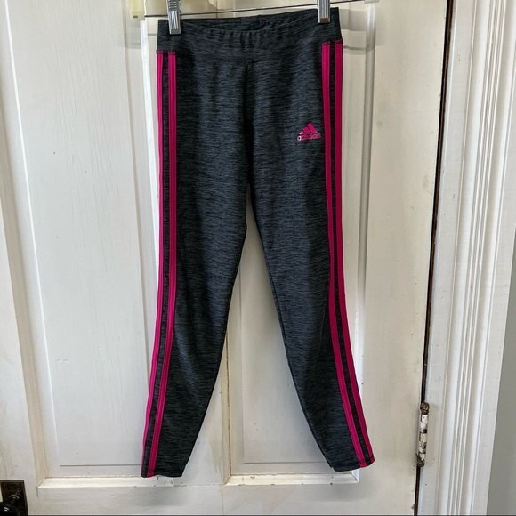 Adidas youth girls small 7/8 pink heather grey leggings athletic pants - Picture 1 of 5